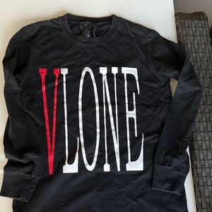 VLONE Black Long Sleeve Shirt with Red & White Logo